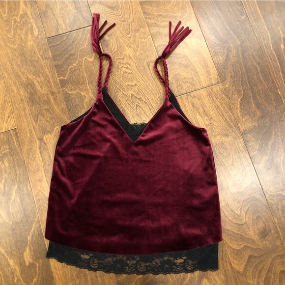 Zara Basic Collection, wine red velour like top with braided straps. XS. - Picture 2 of 9
